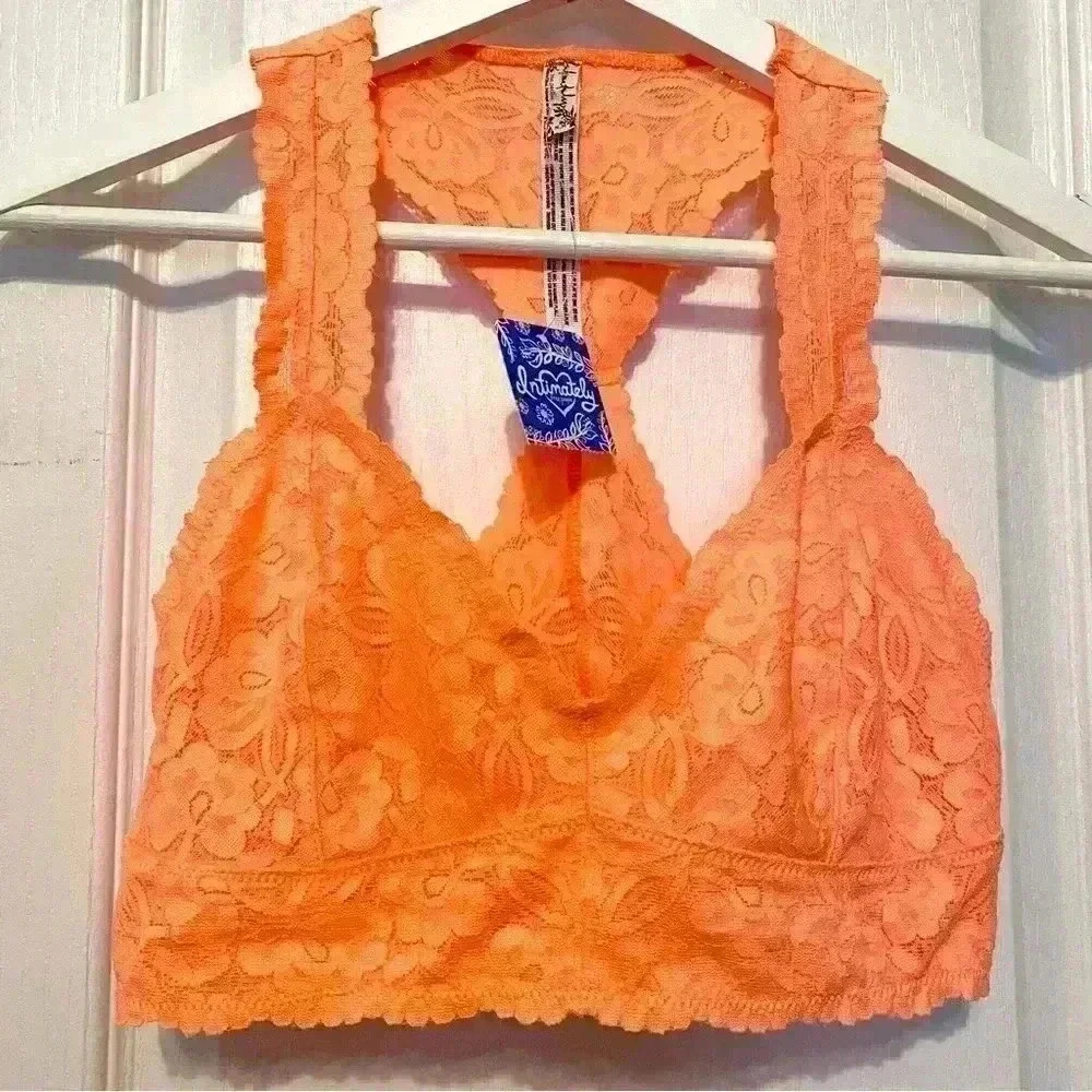 Free People intimately womens small large Orange Lace Bralette delicate halter - Picture 4 of 15